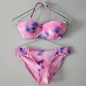 Victoria's Secret Bustier Bandeau Pink & Blue Tie-dye Bikini Size 32B/Medium